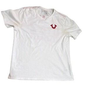 True Religion T-Shirt Men L White Red Crew Budha Short Sleeve